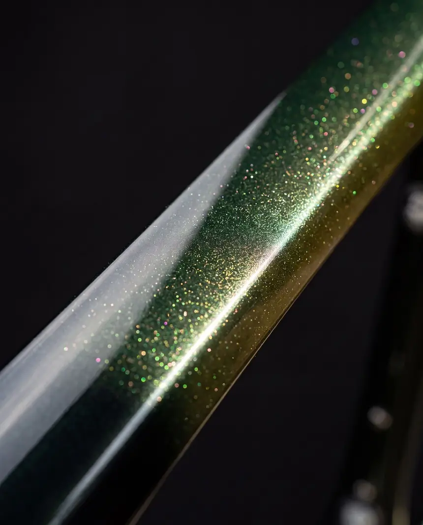 Macro van kleurshiftlak met gouden vlok